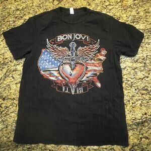 Bon Jovi USA Tour Graphic Tee Retro Rock Band Shirt Black Mens Large